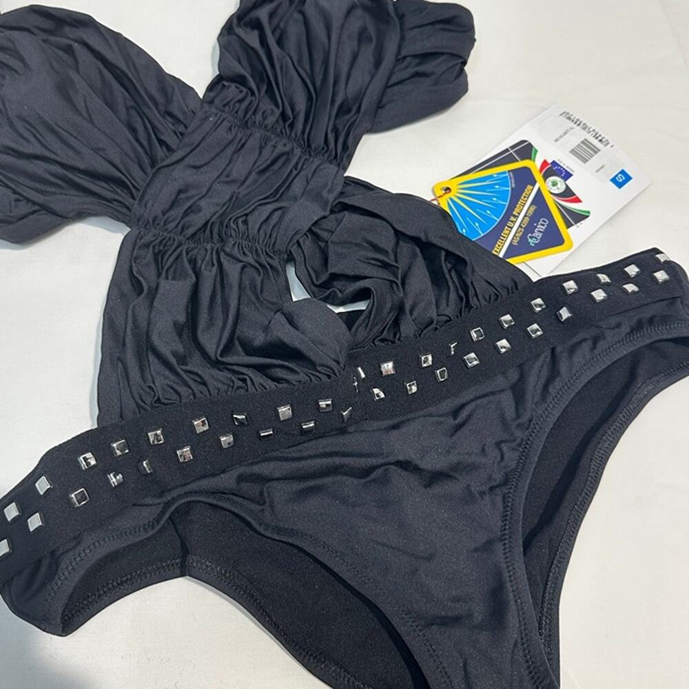 New Studded One Piece Meriell Club Collection Monokini Black, Italy, Size XL - Picture 3 of 11
